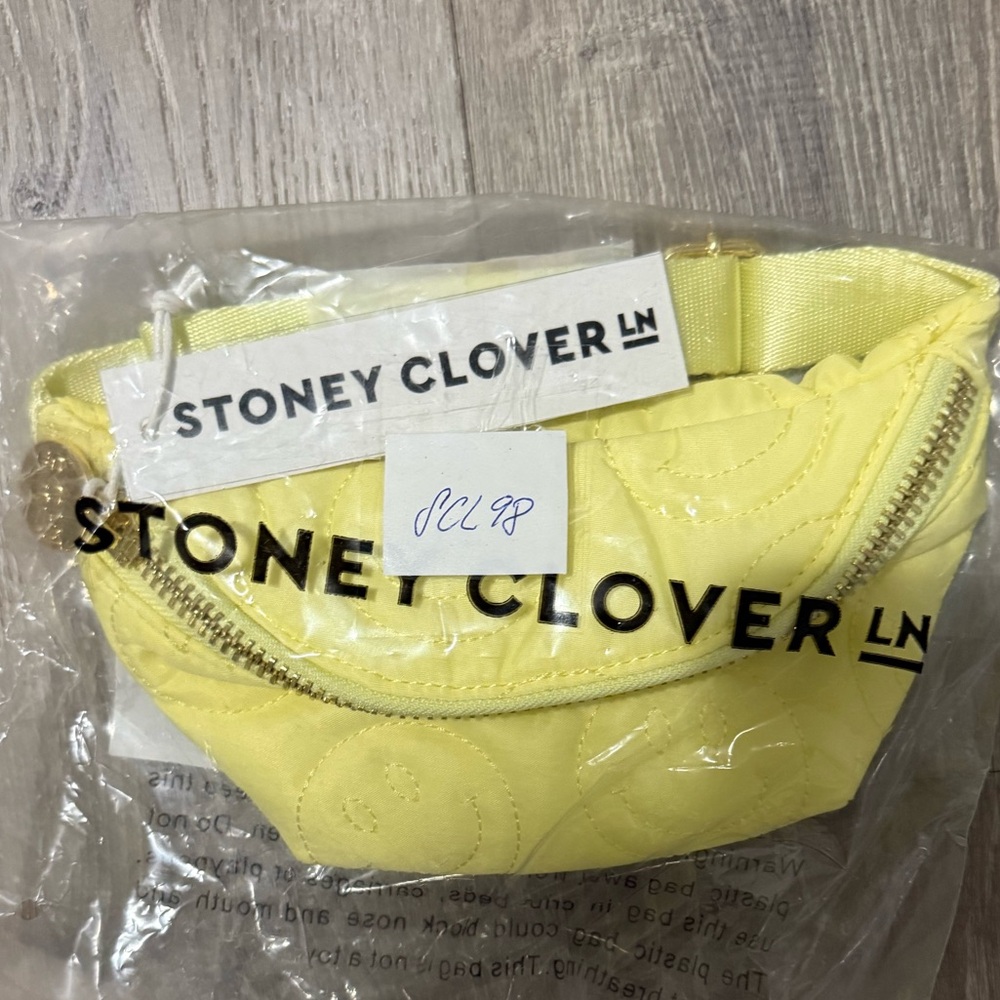 Stoney Clover Lane Fanny pack Puffy "Out of Office" be happy emoji yellow kids